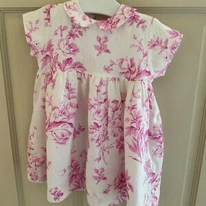 Petit Patapon Pink and White Flowered Linen 9-12 Month Dress NWT